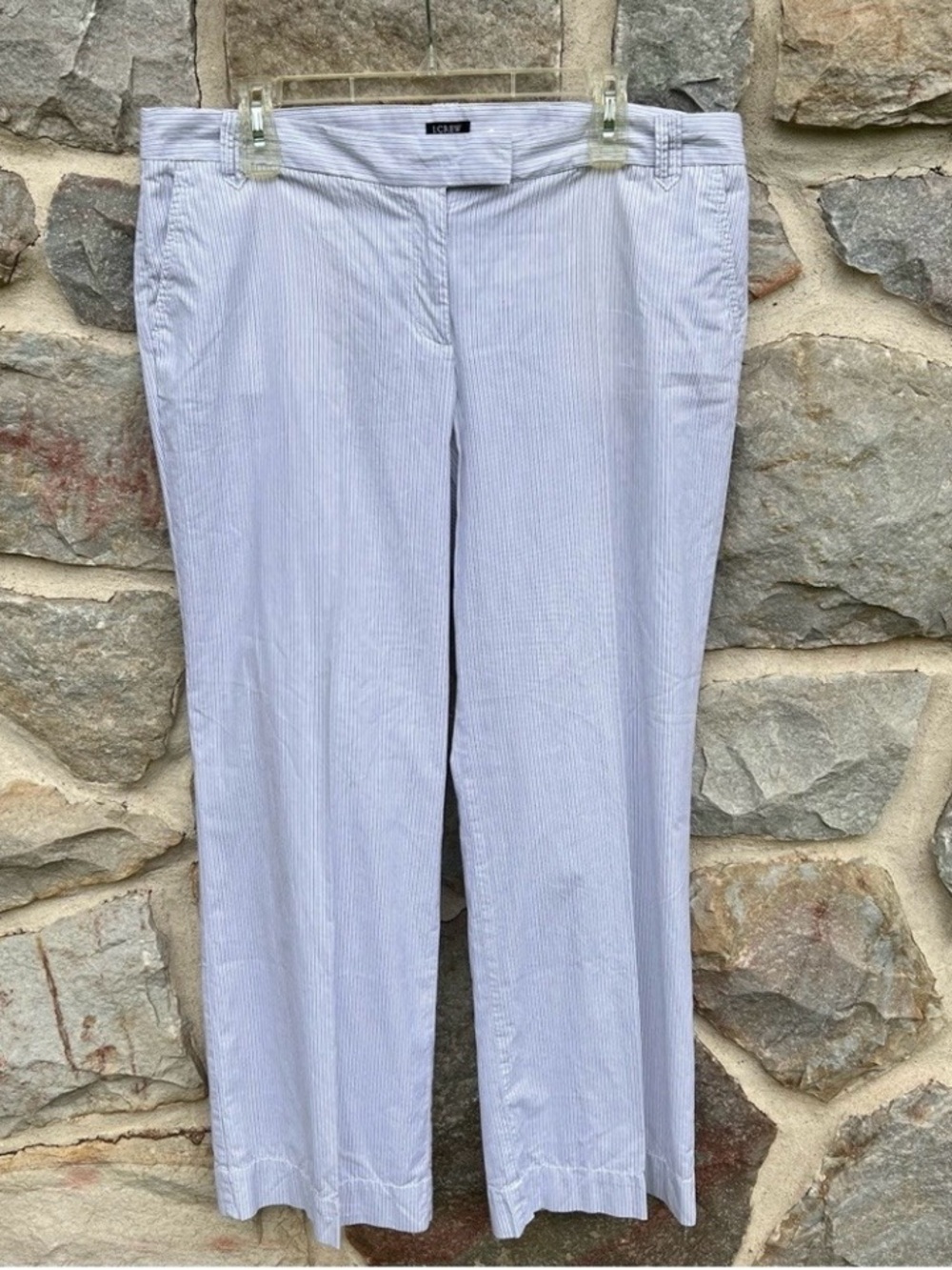 J. Crew City Fit White and Blue Pinstripe Wide Leg Pants, Size 14